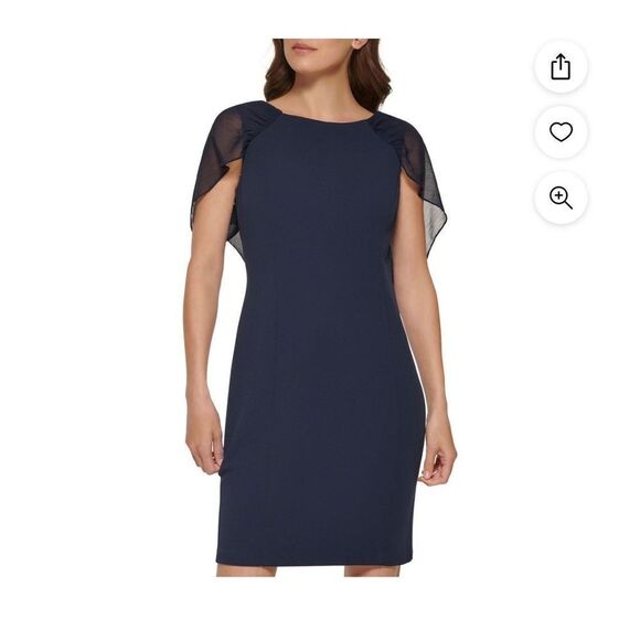 DKNY Navy Shear Capelet Cocktail Dress sz 4 NWT - Picture 1 of 9